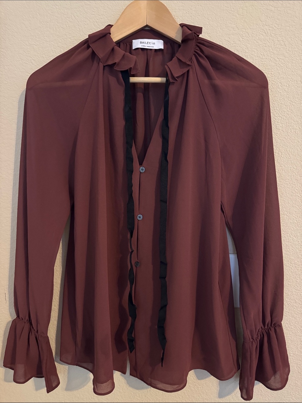 Bailey 44 Burgundy Long-Sleeve Ruffle Tie Blouse